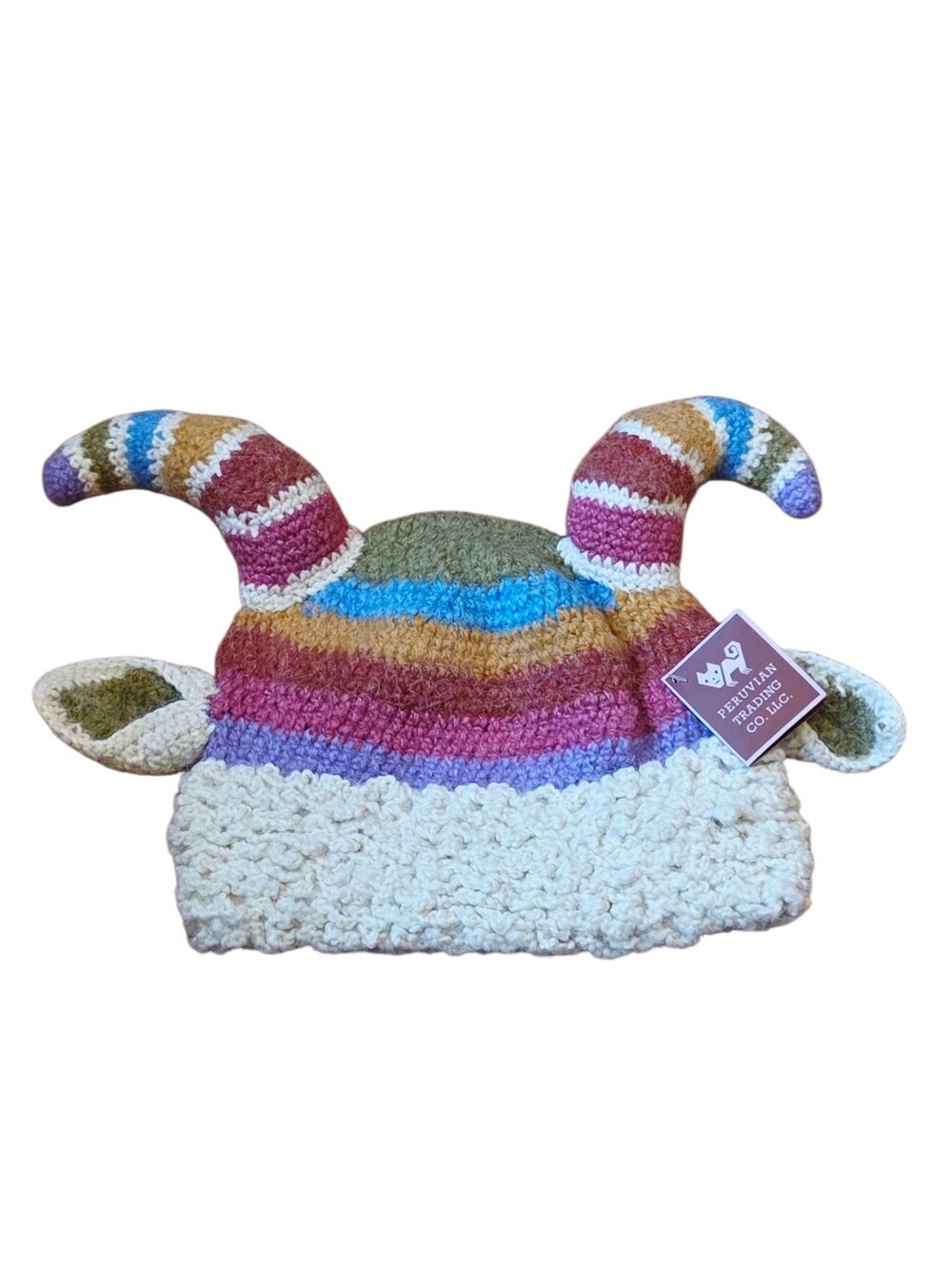 Hand Knit Rainbow Goat Hat - Unisex - One Size Fits Most